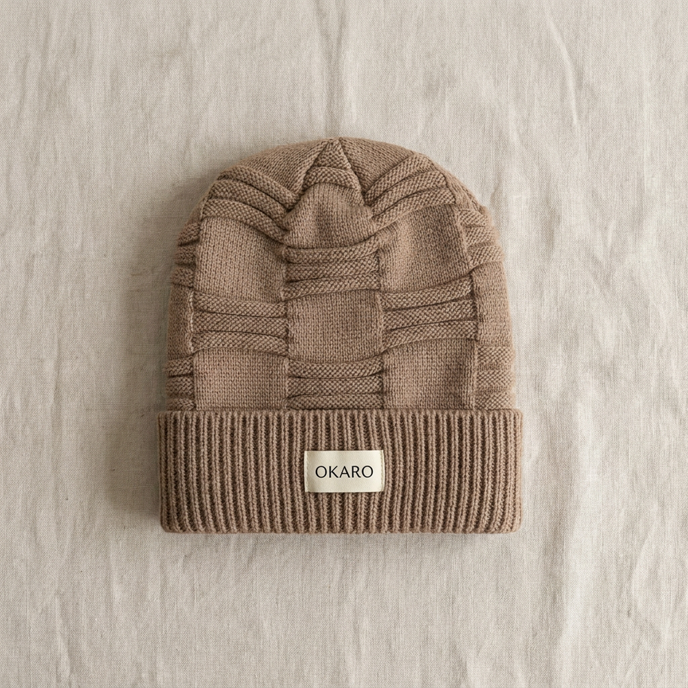 Okaro Hug Beanie - Oat flat lay